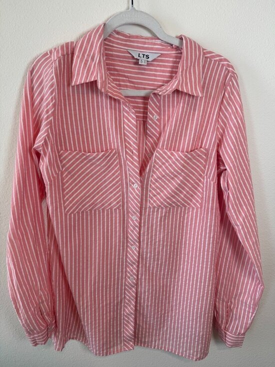 long tall sally Tops - Long Tall Sally Pink & White Striped 100% Cotton Button Down Shirt - Size 6
